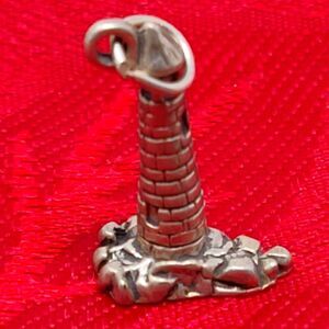 925 Sterling Silver Lighthouse Charm Pendant Keychain Purse FOB New Vtg 3D
